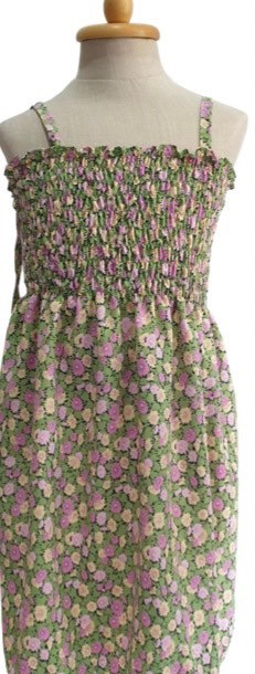 Shoe string dress - green/pink floral