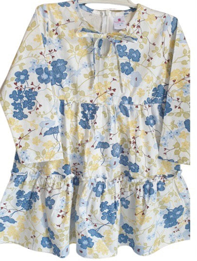 Floral layered dress-long sleeve blue