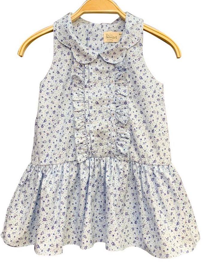 Light blue front frill dress-small flower